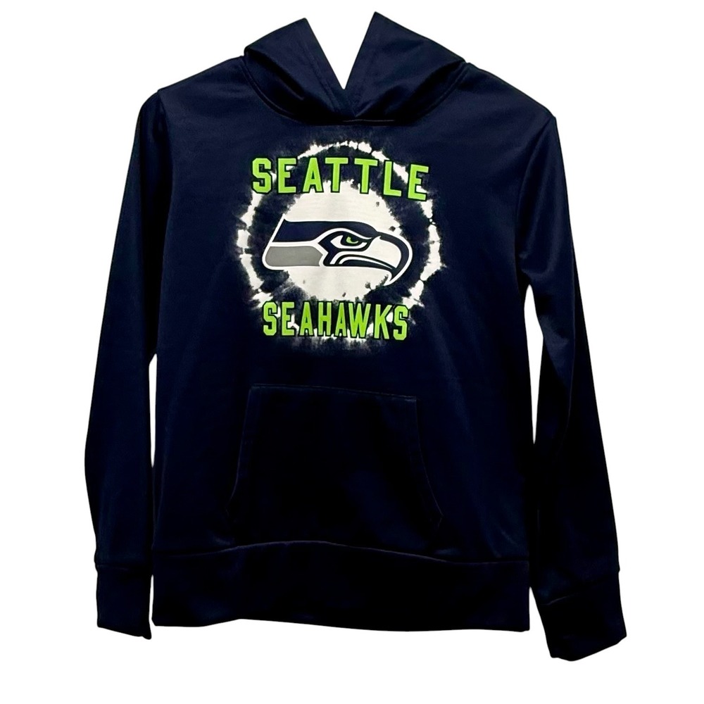 NFL Team Apparel Seattle Seahawks Girls Navy Blue Hoodie Sweatshirt Size L 10/12